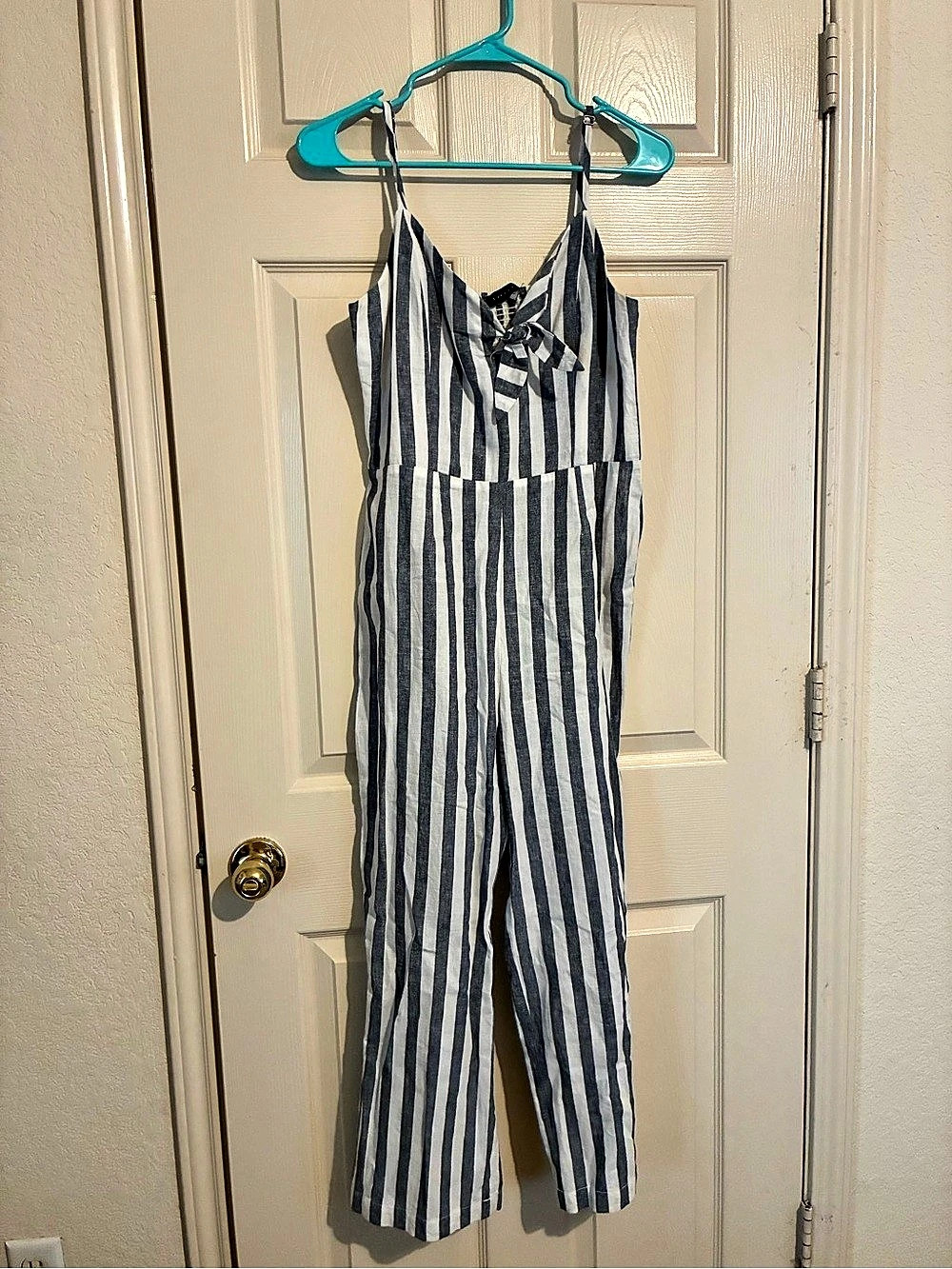 Sanctuary Striped Linen-Cotton Jumpsuit in Blue & White Medium